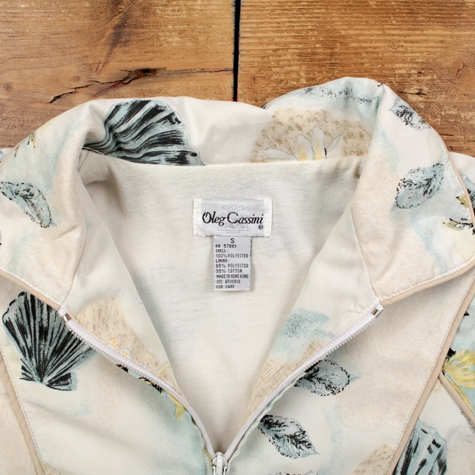 Chaqueta cortavientos vintage Oleg Cassini S Shell floral blanca para mujer Foto 3 de 4