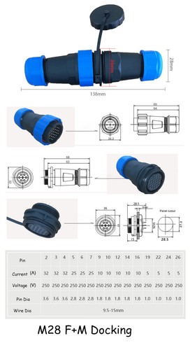 IP68 Waterproof 2,3,4,5,6,7,9....28 Pin Plug and Panel Socket Connector Aviation - Picture 7 of 11