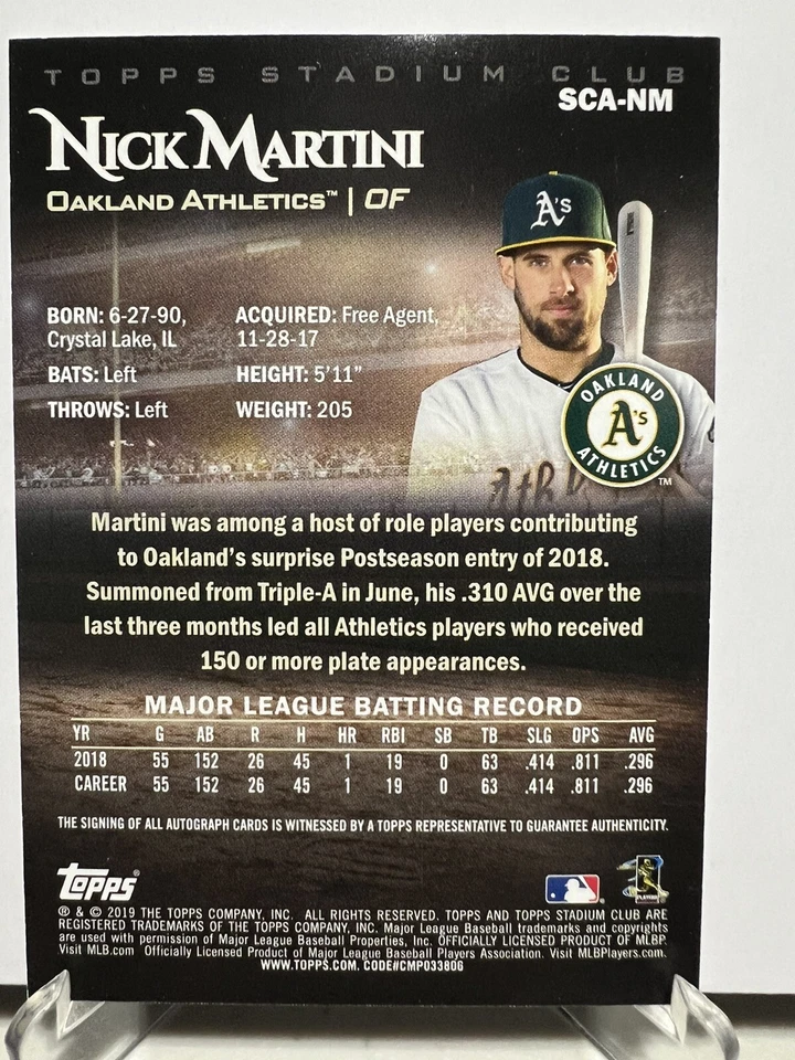 NICK MARTINI 2019 Topps Stadium Club HARD SIGNED ROOKIE AUTOGRAPH REDS MINT ✨✨ - Image 3 of 4