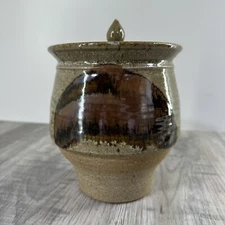 Vintage Pottery Stoneware Glaze Jar Crock With Lid Unsigned Nice Piece Artwork