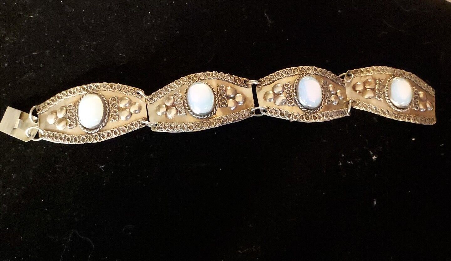 Vtg. Mexico Exquisite Unmarked Silver Bracelet w/… - image 1