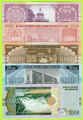 PARAGUAY・100・500・1000・5000・10000グアラニ Paraguay 1000 5000 10000 20000 50000 100000 Guaranies 2004