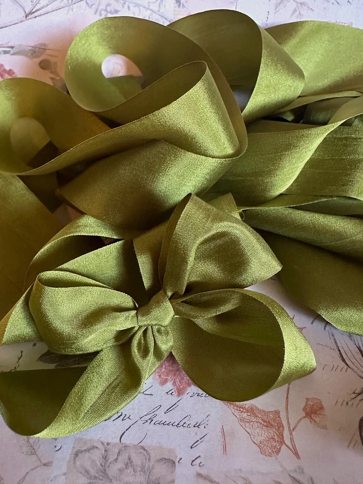 Cinta de seda real de 3 yardas 1,25" VERDE OLIVA alta costura, invitaciones, diario RELOJ VIDEO Foto 2 de 4