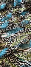 Tessuto Chiffon Stampa Zebra Giaguaro Bianco Turchese Verde 58'' PREZZO AL METRO