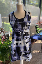 Simply Vera Wang Tie Dye Inspired Sleeveless Dress Drawstring Waist Blue PS EUC