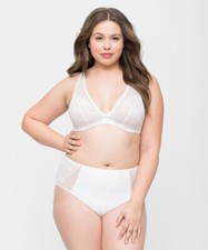 Curvy Couture Glistening Sheer Embroidery UW Bra 1296 NWT 62 US Sz DD- H White