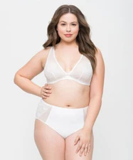 Curvy Couture Glistening Sheer Embroidery UW Bra 1296 NWT $62 US Sz DD- H White