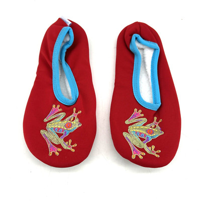 Snoozies Embroidered Frog Red Ballet Slippers Womens Small 5/6 Non-Skid Soles