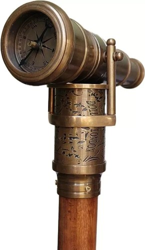 Telescopio de latón vintage superior bastón de madera brújula antiguo regalo padres - Imagen 11 de 13