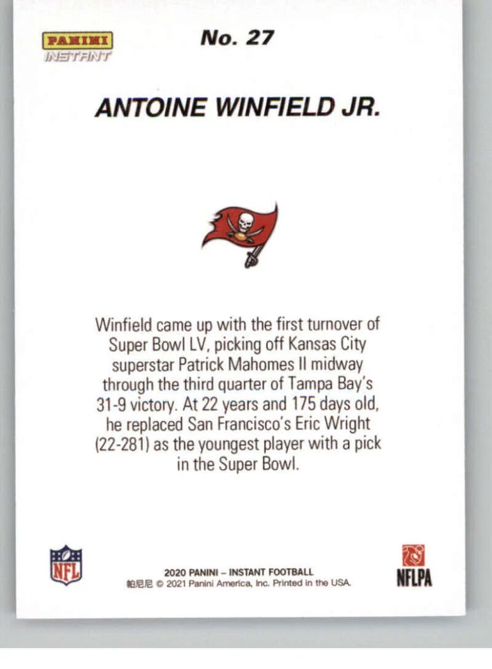 2021 Panini Super Bowl LV Champions #27 Antoine Winfield Jr. Buccaneers Rookie - Image 2 of 2