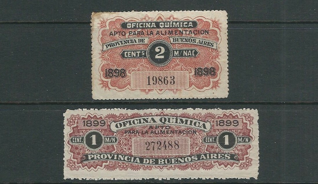 ARGENTINA BUENOS AIRES 1899 REVENUES, OFICINA QUIMICA 2 values F
