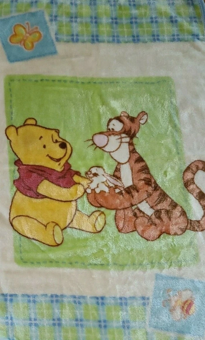 Winnie The Pooh Plush Baby Blanket Crib Throw Tigger Bunny Bee Blue Green Plaid