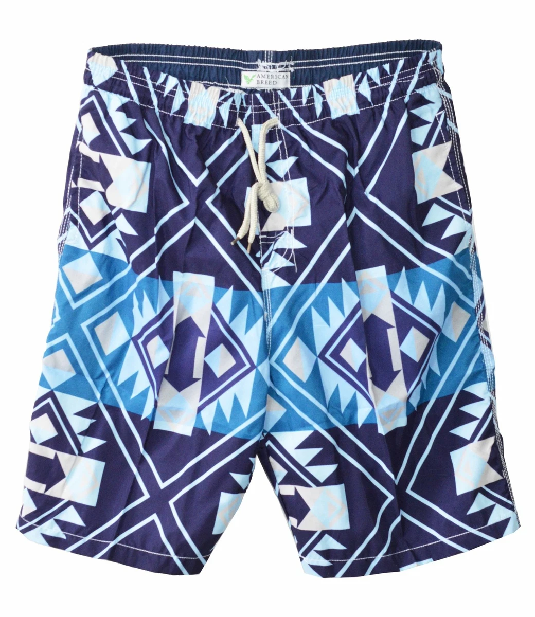 AMERICAN BREED MEN'S SWIM TRUNK SHORTS WESTERN PRINT NAVY TRUQUOISE SIZE LARGE