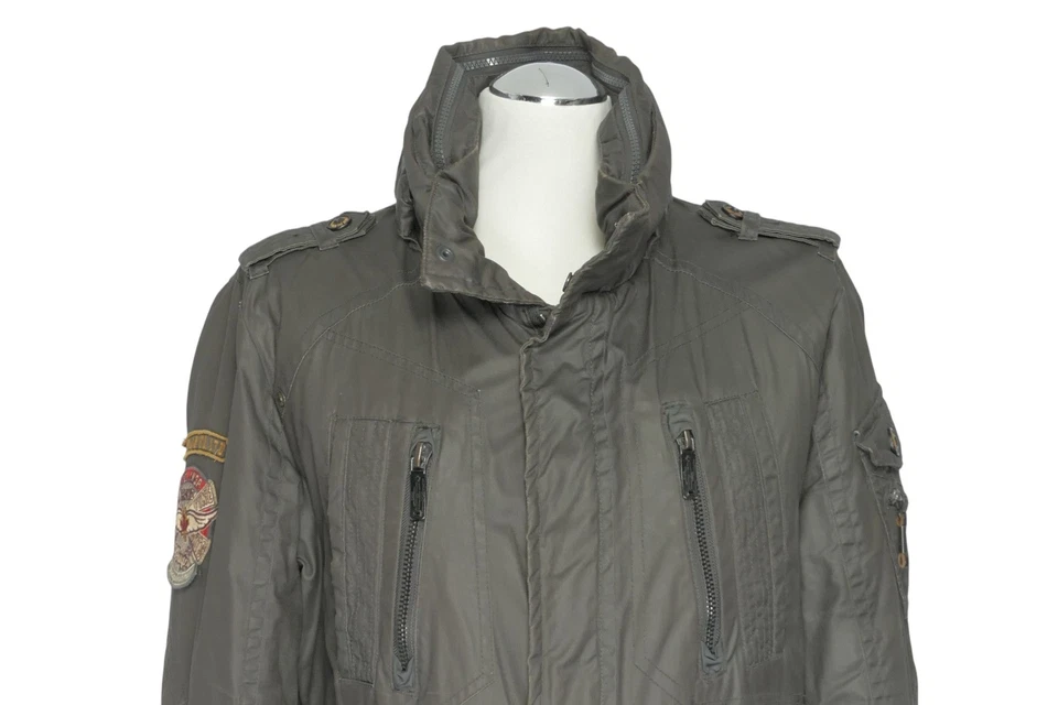 Khujo Herren Anorak Jacke Acetat M grau oliv leicht gefüttert Kapuze beschichtet - Bild 2 von 4