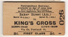Railway ticket Metropolitan Rly 1st class Baker St (Am) - Kings Cross