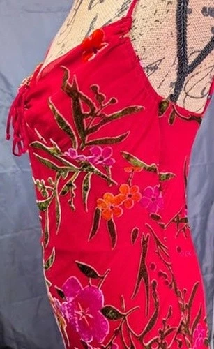 Vestido Y2K Betsey Johnson New York Mujer M Seda Rayón Floral Terciopelo Midi Años 90 EE. UU. Foto 4 de 4