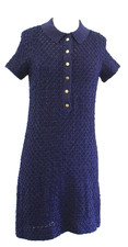 NWT $158 Moth Anthropologie Marlin Navy Blue Ribbon Crochet Sweater Dress Sz XS