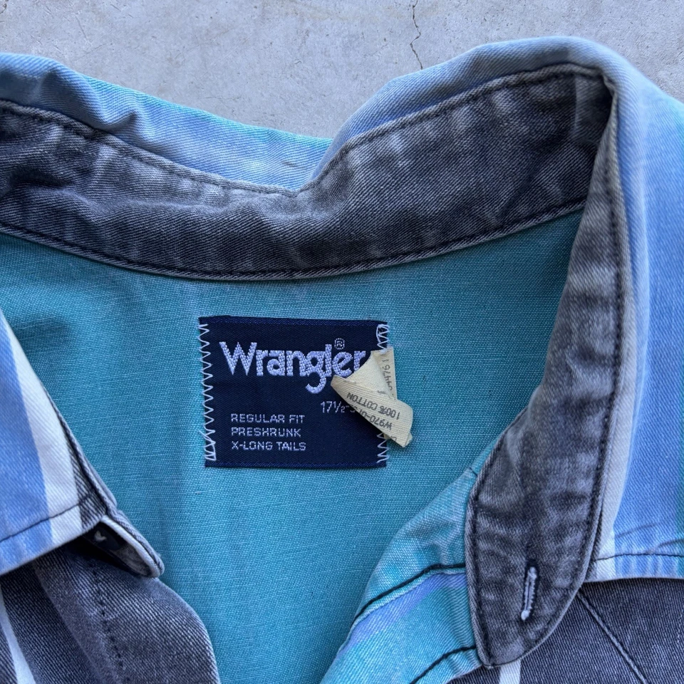 Camisa de Colección Wrangler Brushpopper Para Hombres L Negra Azul Rayas Lona Occidental Foto 2 de 3