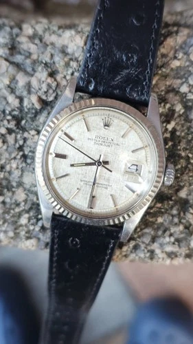 Vintage Rolex Datejust 1601 Silver Linen Pie-Pan Dial Men's Automatic Watch 1976