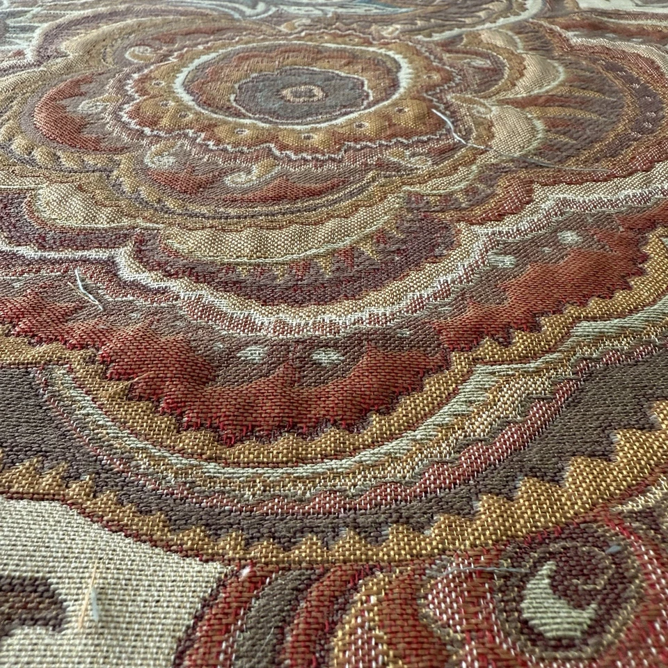 Vtg Jacquard Tapestry Upholstery Fabric Jacobean Floral Teal & Earth-tones 2 Yds - Image 3 of 4