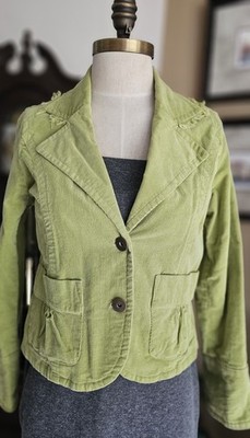 Vtg Y2K Paris Blues Lime Green Corduroy Pixie Pocket Blazer Jacket M Stretch