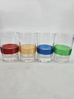 4 Vtg 50s Art Deco Ribbed Band Federal Glass Juice Glasses Rainbow Primary Color