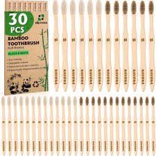 30pc Bamboo Toothbrushes BPA Free Soft Bristles Eco-Friendly Natural Wooden Bulk