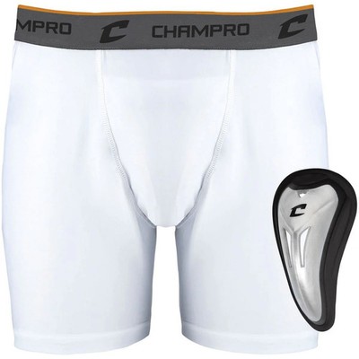Champro Men's Compression Boxer Short With Cup WHITE SM