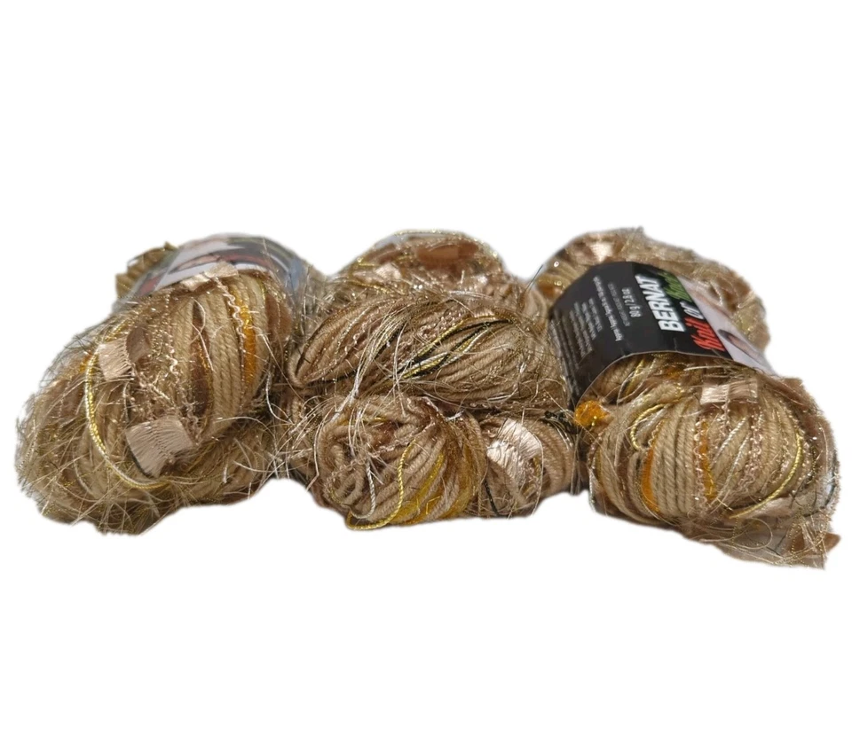 Lote de 3 bufandas Bernat hilo tejido o nudo voluminoso novedad dorado brillo texturizado Foto 2 de 4