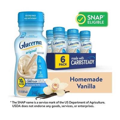 Glucerna Original Diabetic Protein Shake,Homemade Vanilla,8 fl oz Bottle 6 Count