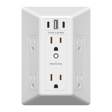 6 Outlet Surge Protector Extender with 20W 4.2A 3 USB A/Chargers, 1500 Joules...