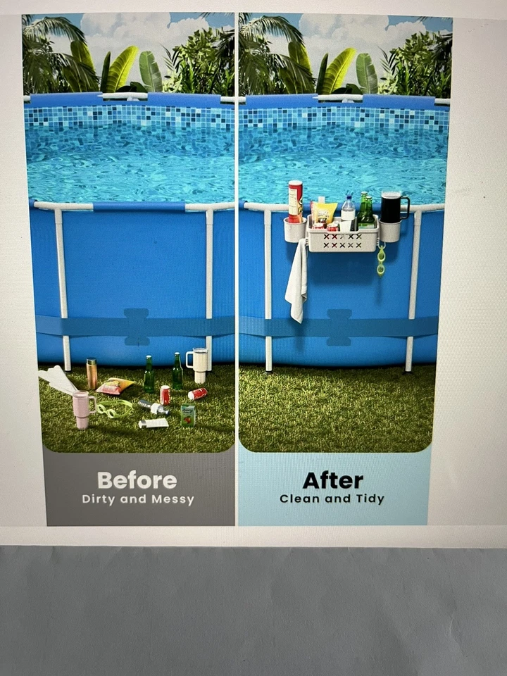 Poolside Storage Basket Above Ground 2Pk w Cup Holder Fits 3” or Less Top Rail… - Image 2 of 4