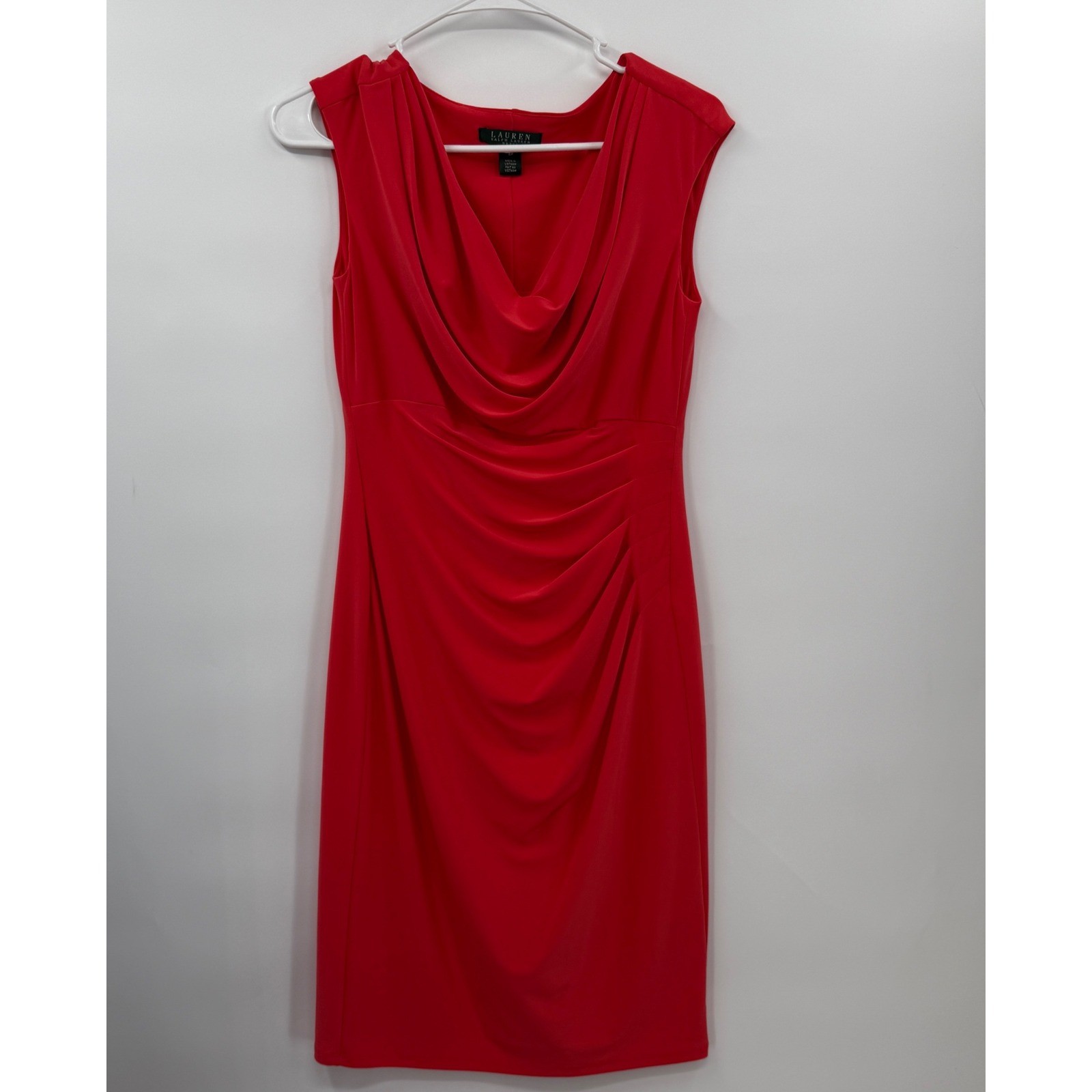 Lauren Ralph Lauren Dress Women's 6P Coral Sleeveless Cowl Neck Sheath Cocktail