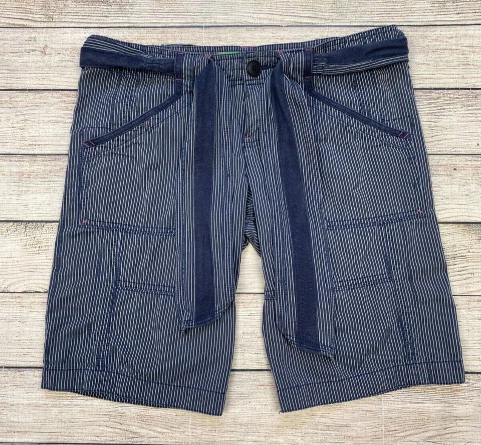 Pantalones Cortos Fossil Para Mujer 4 Azul Blanco Pin Rayas Enrollables o Bermudas Bolsillos con Solapa C25 Foto 3 de 4