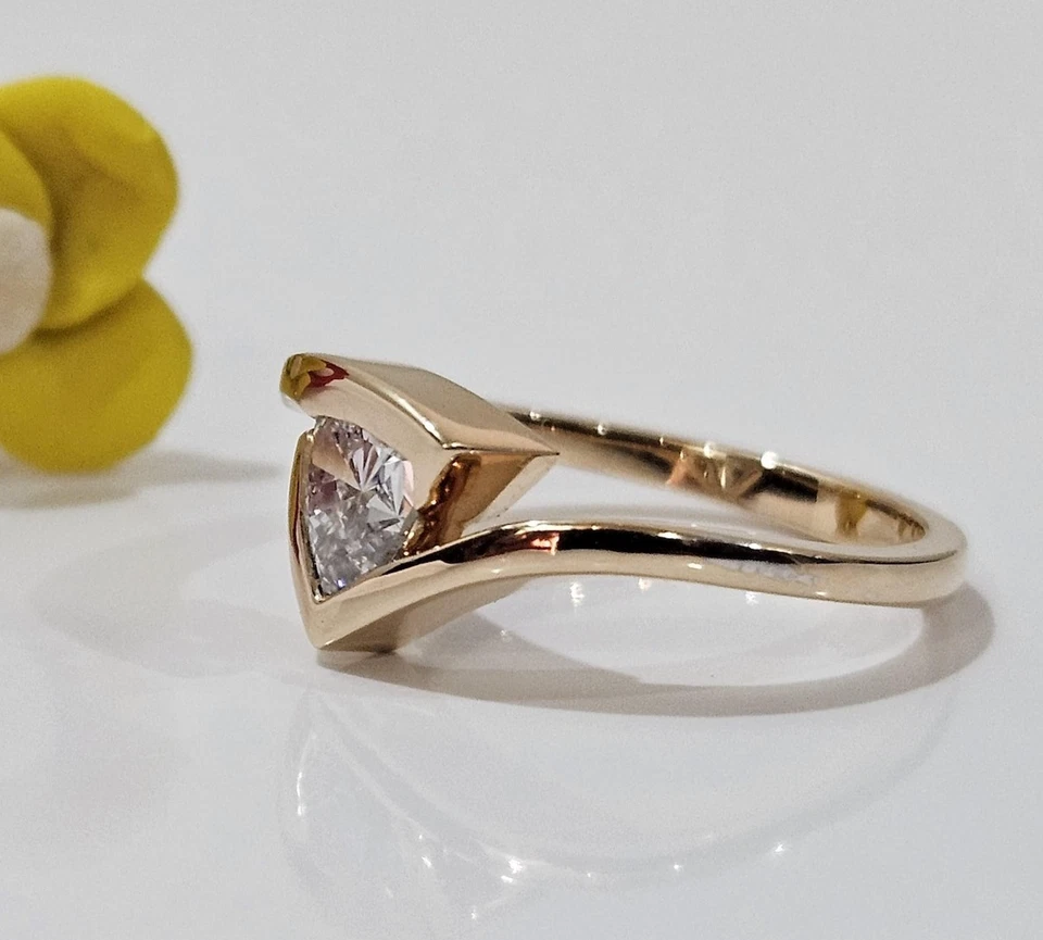 Lab Grown Diamond Engagement Ring Trillion Cut 10K Gold Ring Gifts For Her - Image 3 of 4