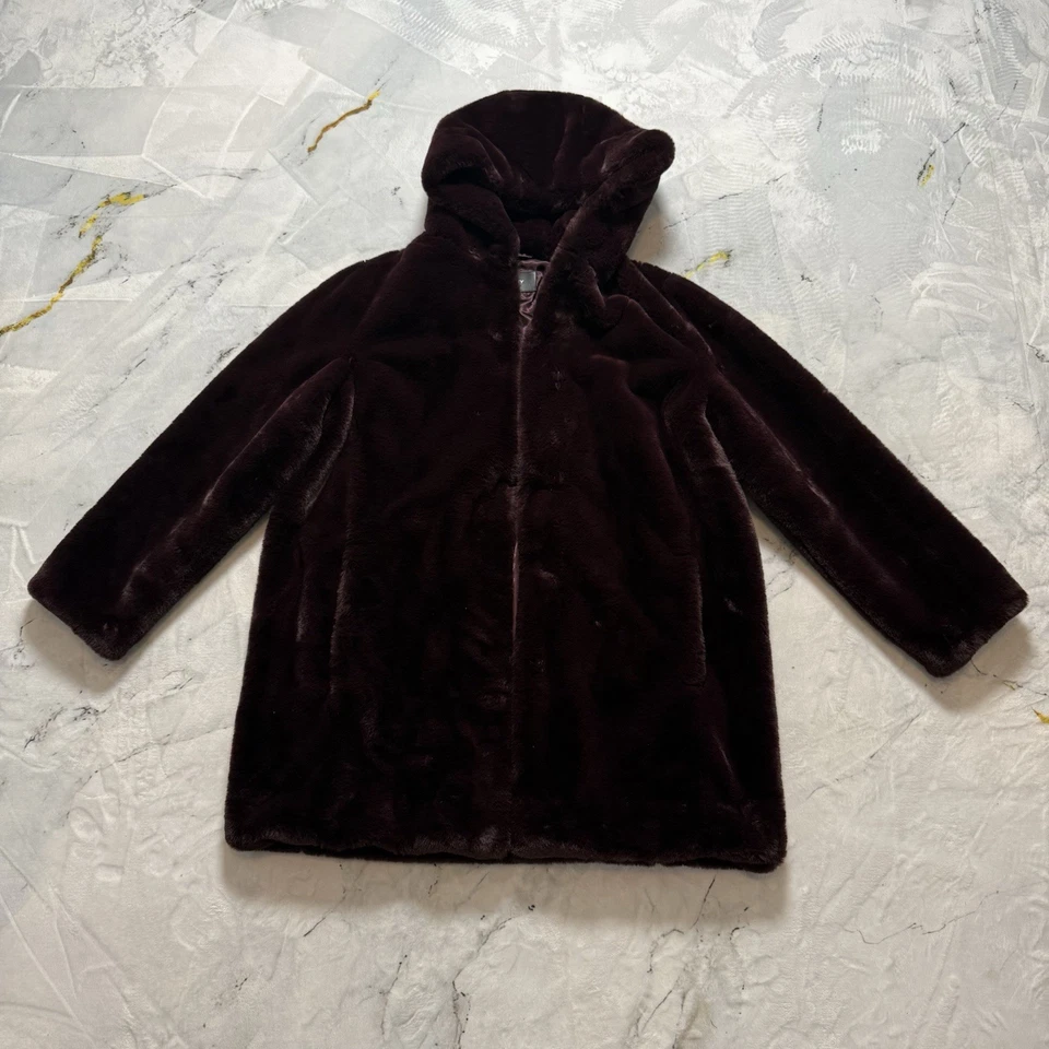 Abrigo DKNY de piel sintética para mujer talla grande púrpura chaqueta con capucha bolsillos Foto 2 de 4