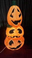 VTG Blow Mold General Foam Pumpkin 3 Tier Stacked Light Jack O Lantern Halloween