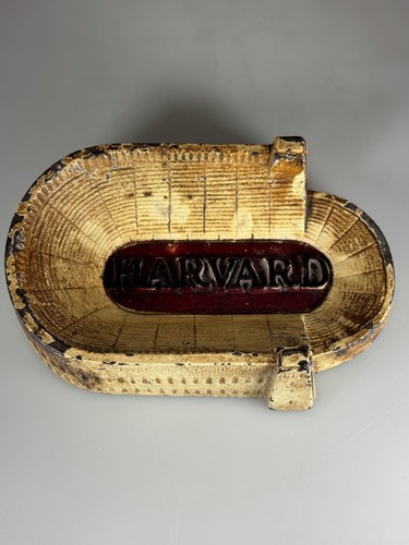 Very Rare Vintage Cast Iron Harvard Stadium Souvenir Building Ashtray