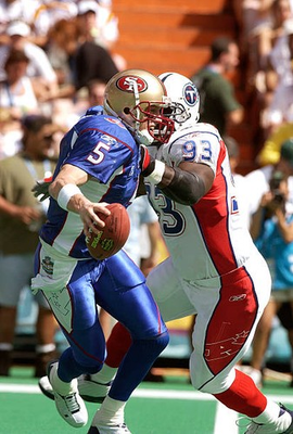 #ad Jeff Garcia NFC scrambles away from the pressure of Kevin Carter A Old Photo AU $9.00