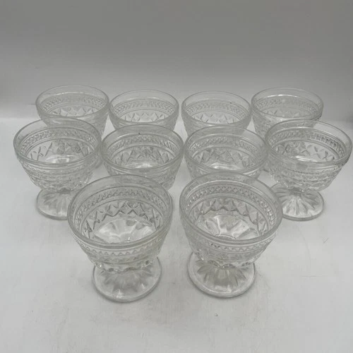 10 Vintage Anchor Hocking Wexford Dessert Sherbet Dish Stemmed Diamond Cut