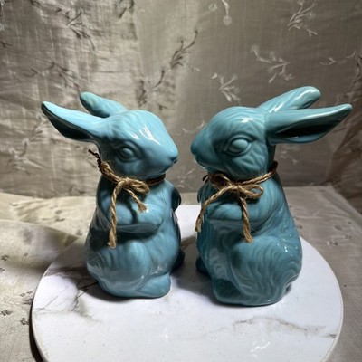 Pair Of Inspirations from Hallmark Turquoise Ceramic Easter Bunnies 6   Spring