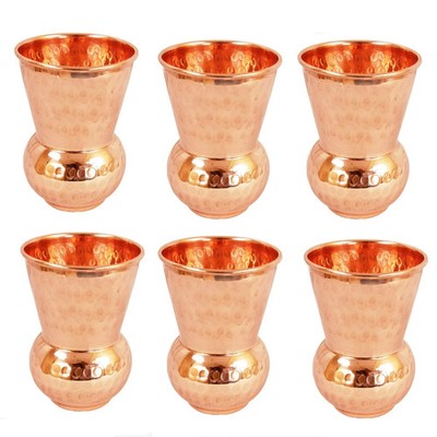 Pure Copper Water Drinking Glass Hammered Matka Tumbler Health Benefits Set Of 6