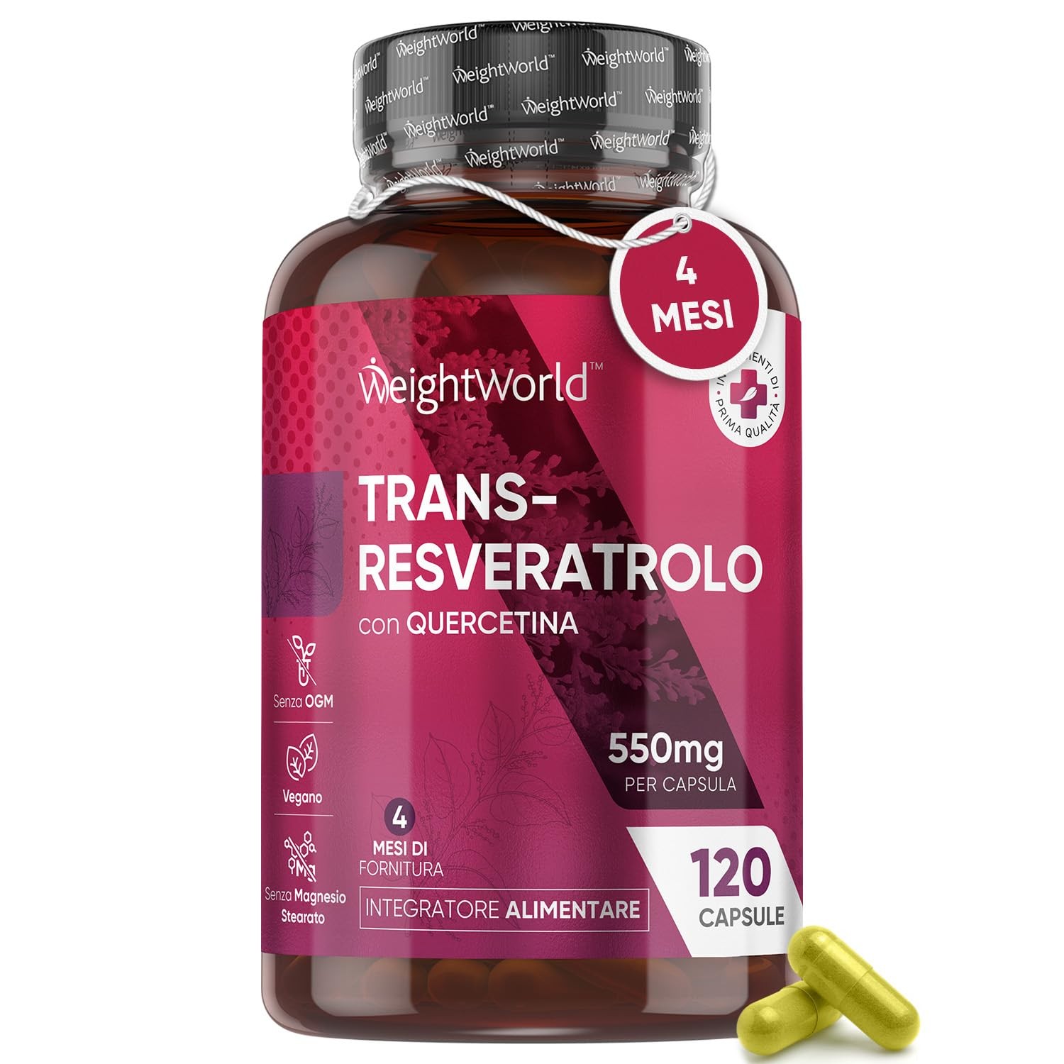 Resveratrolo Trans 98% + Quercetina 550mg | Supporto Longevità Vegan