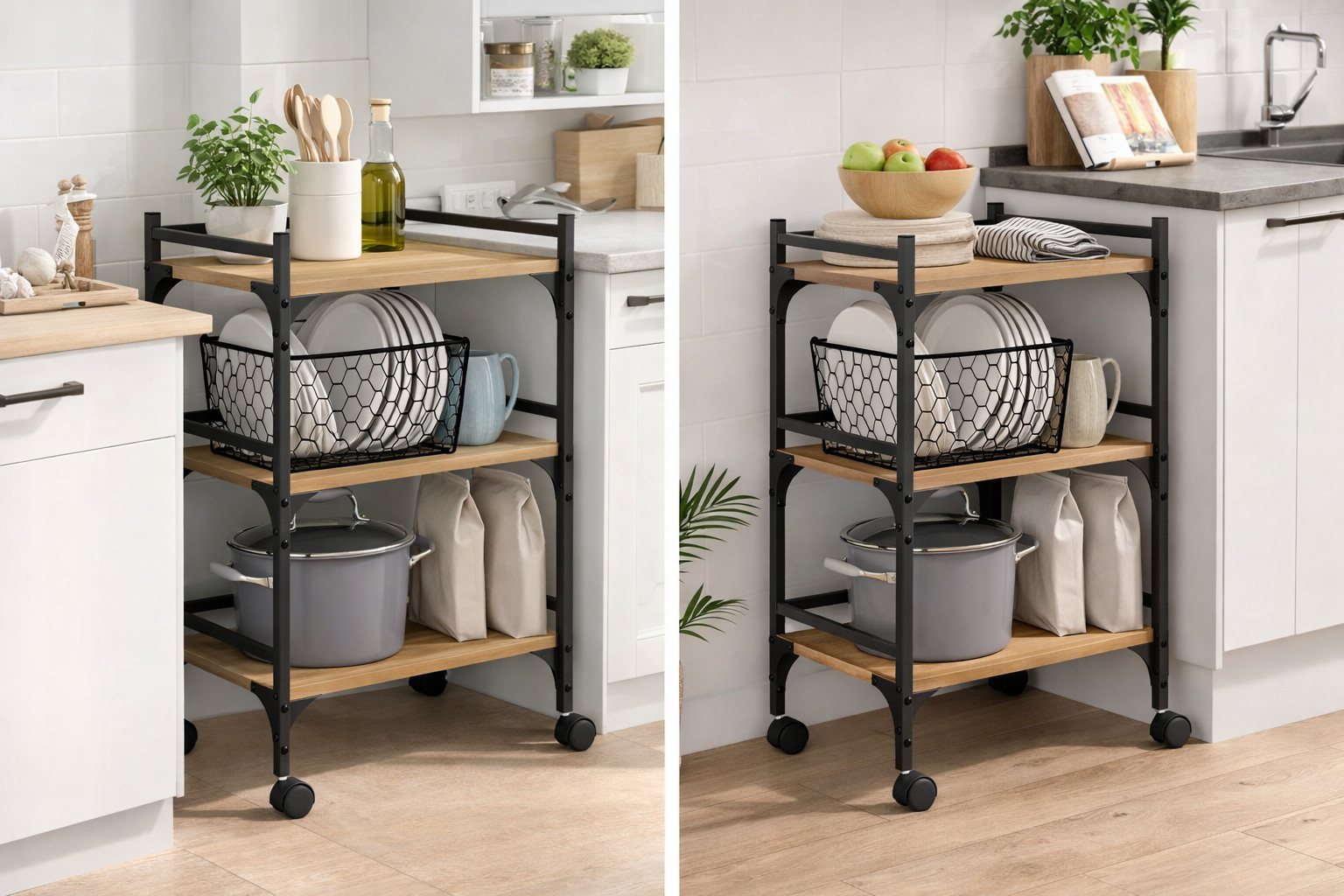 Küchentrolley Küchenwagen Rollwagen Regal Küche Servierwagen Holz Metall Rollen