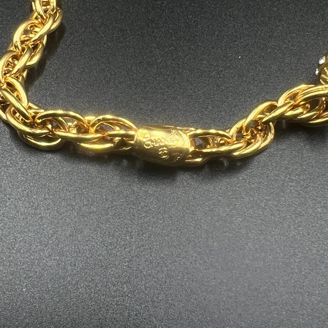 Chanel Vintage Gold Gripore Necklace Brown Stone Used thumbnail 5