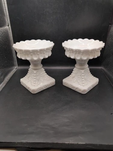 Vintage Westmoreland Milk Glass 2 Piece Candle Holders Set Of 2 Hobnail