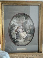 Hand Colored Etching Risque Rococo Couple in Love Framed Engraving 19th Century