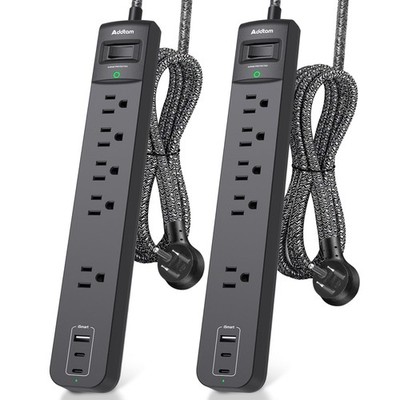 2 Pack Power Strip Surge Protector - 5 Widely Spaced 6 FT, Black & Dark Gray
