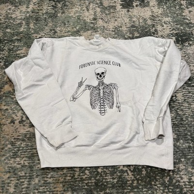 Vintage Forensic Science Skeleton Peace Sign Sweatshirt Hanes Ultimate Cotton S
