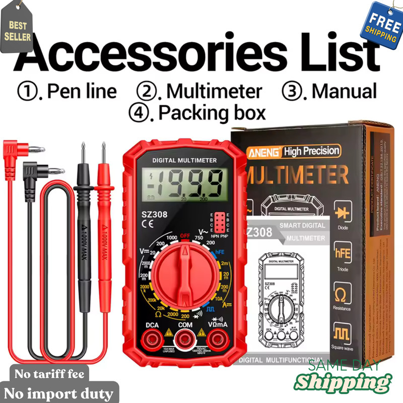 LCD Digital Multimeter Voltmeter Ammeter Ohmmeter Volt AC DC Tester Leads Meter
